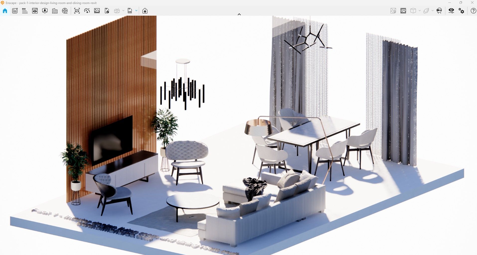 Modern Living and Dining Room Set - Premium Revit Collections Family ...