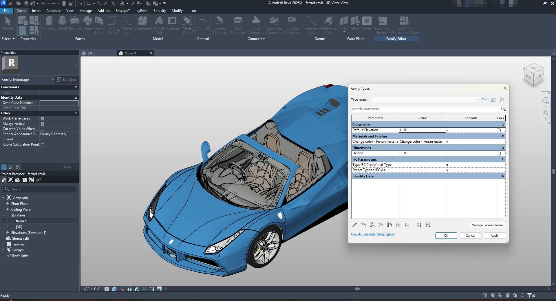 Azure Convertible Sports Car - Free Revit Vehicles Family | Boracity