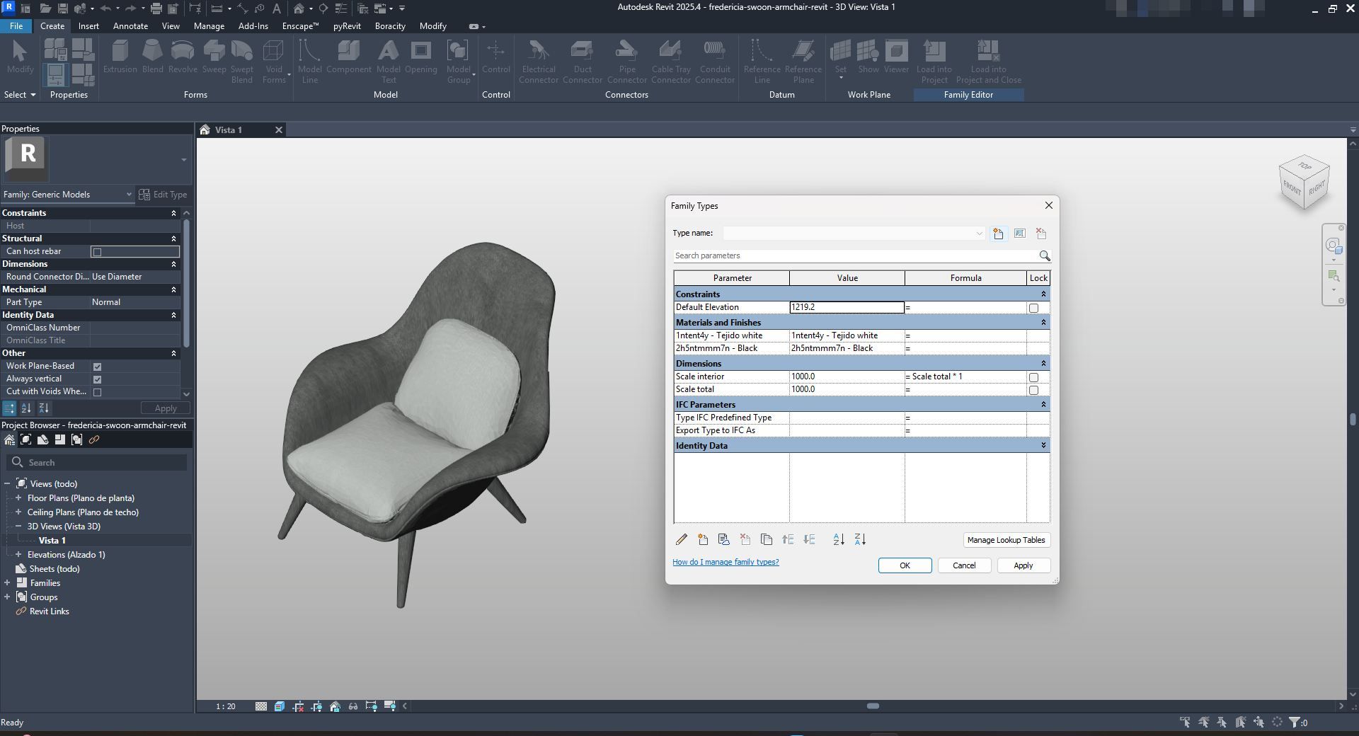 Download Charcoal Fabric Swoon Armchair Revit | Boracity