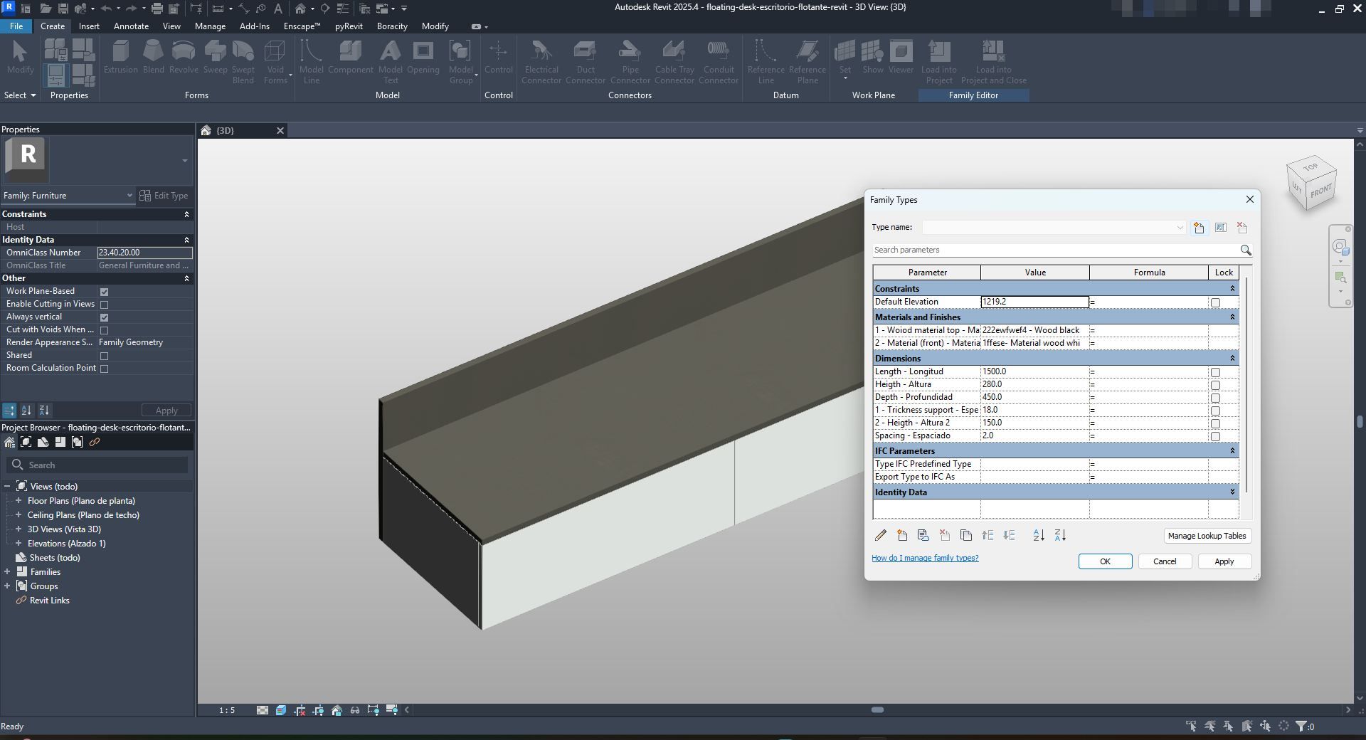 Revipt Floating Charcoal Floating Desk Revit Family | Boracity