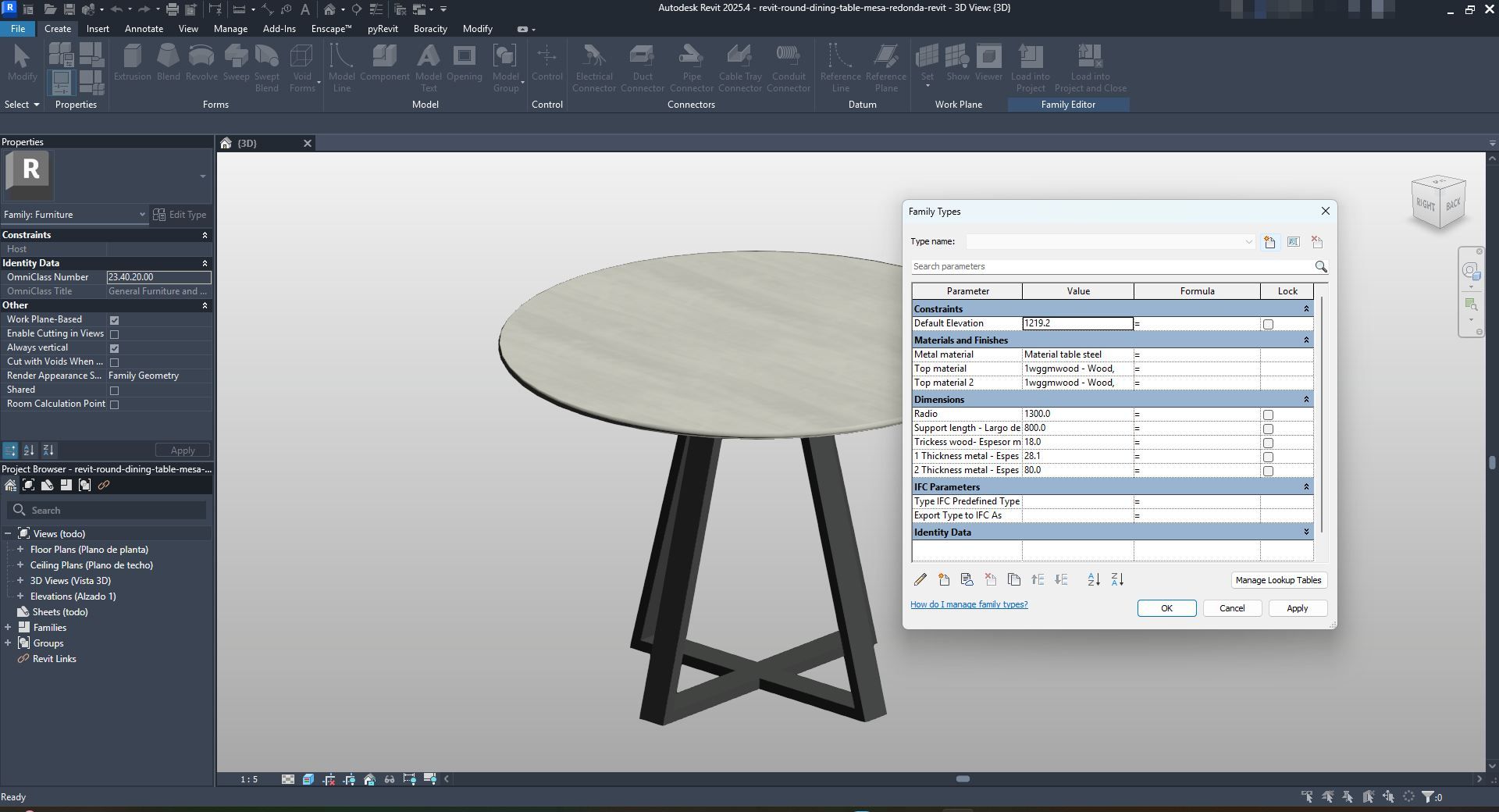 Gray Wood Round Dining Table Revit Family | Boracity