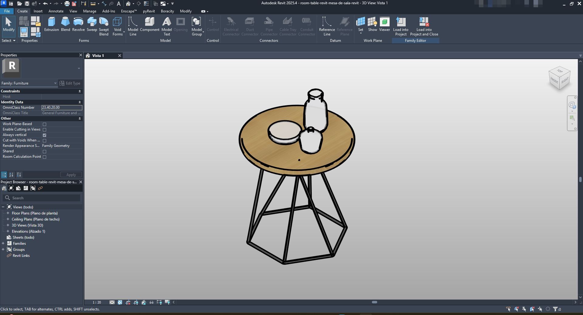 Oak Top Geometric Side Table Revit Family | Boracity