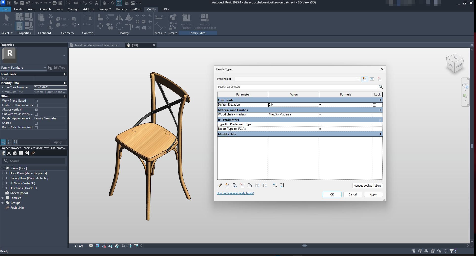 Natural Wood Crossback Chair Revit Family | Boracity