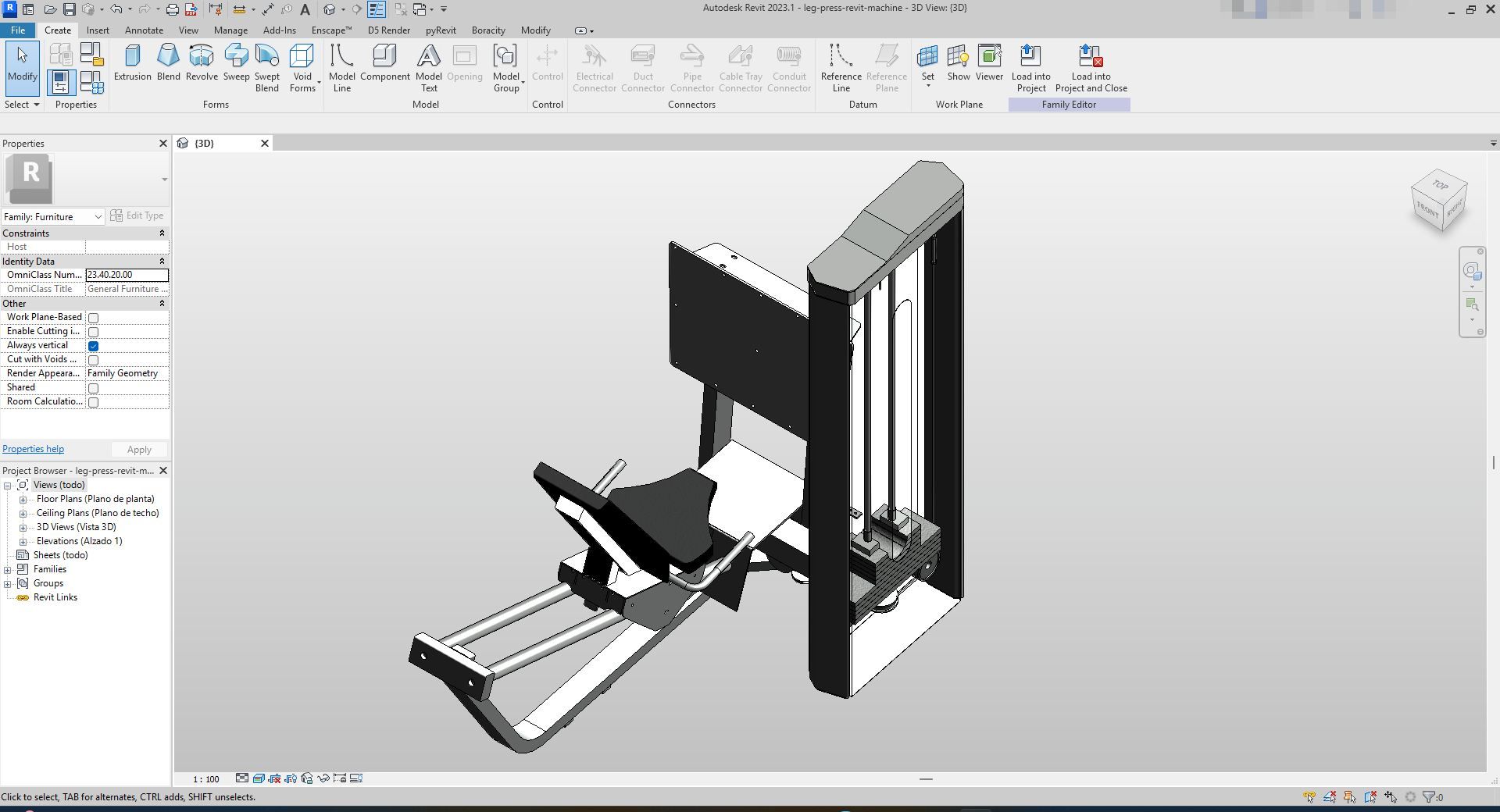 Black Steel Leg Press Machine Revit | Boracity