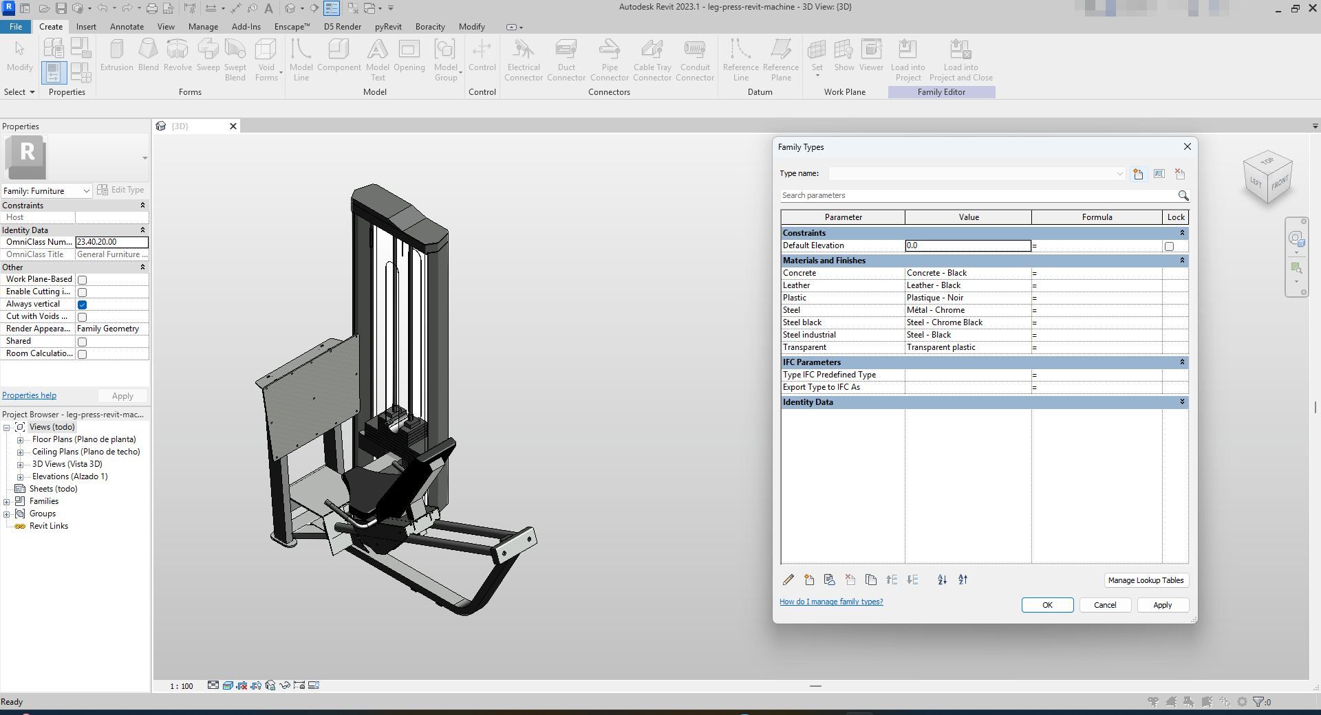 Black Steel Leg Press Machine Revit | Boracity