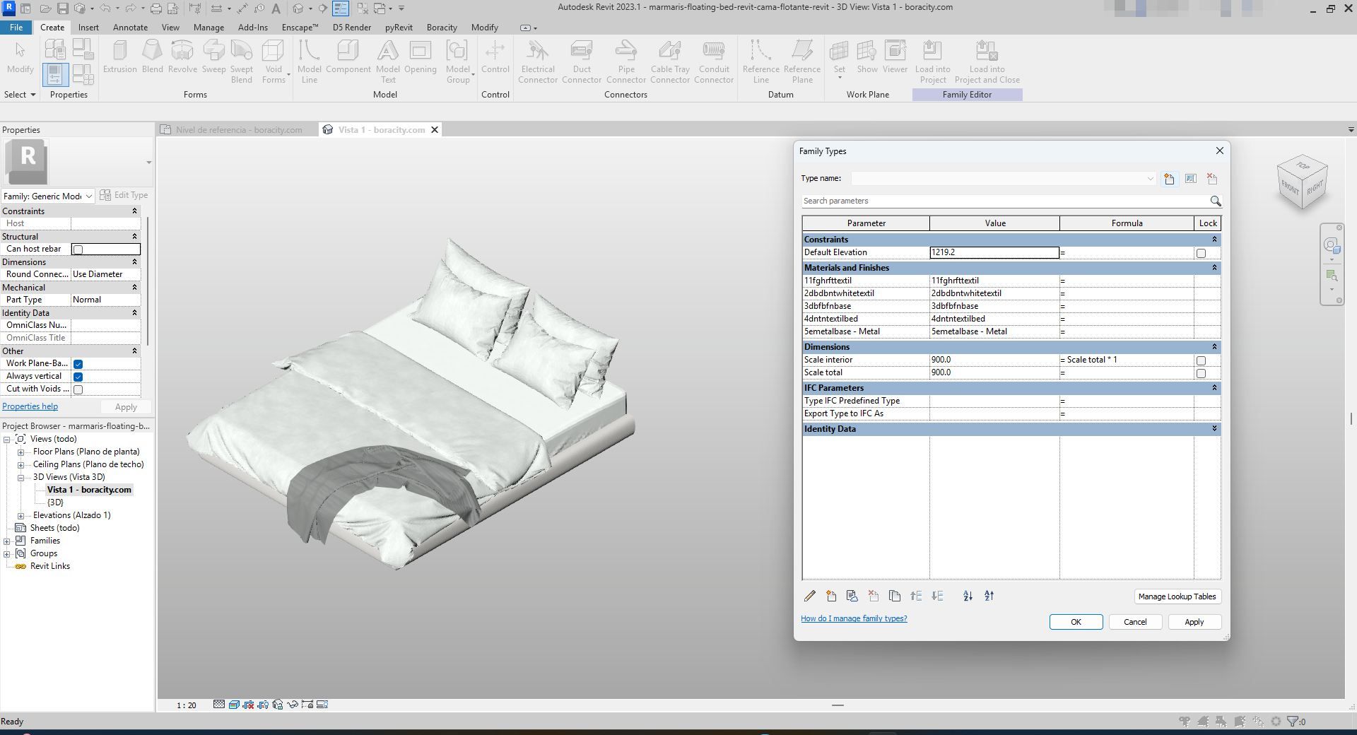 Revipt Floating White Minimalist Floating Bed Revit Family | Boracity
