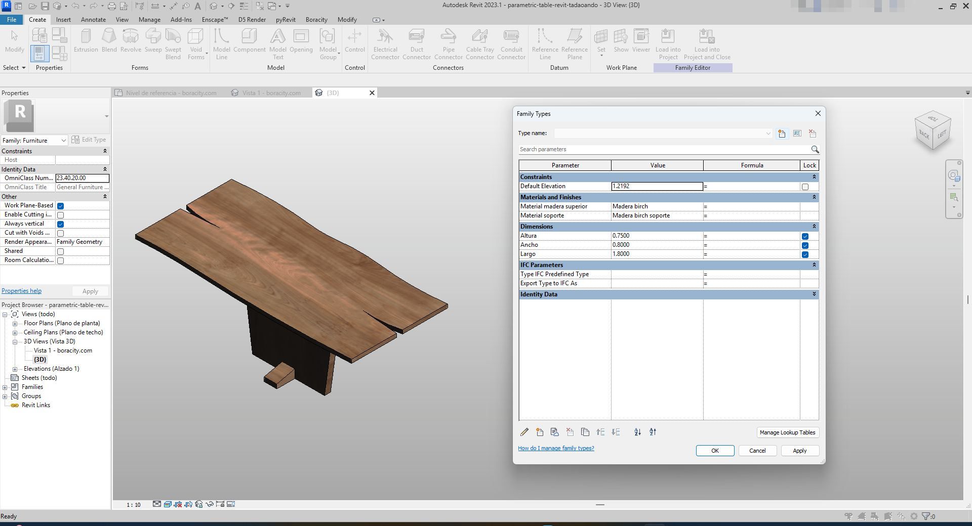 Walnut Slab Dining Table - Free Revit Furniture Family | Boracity