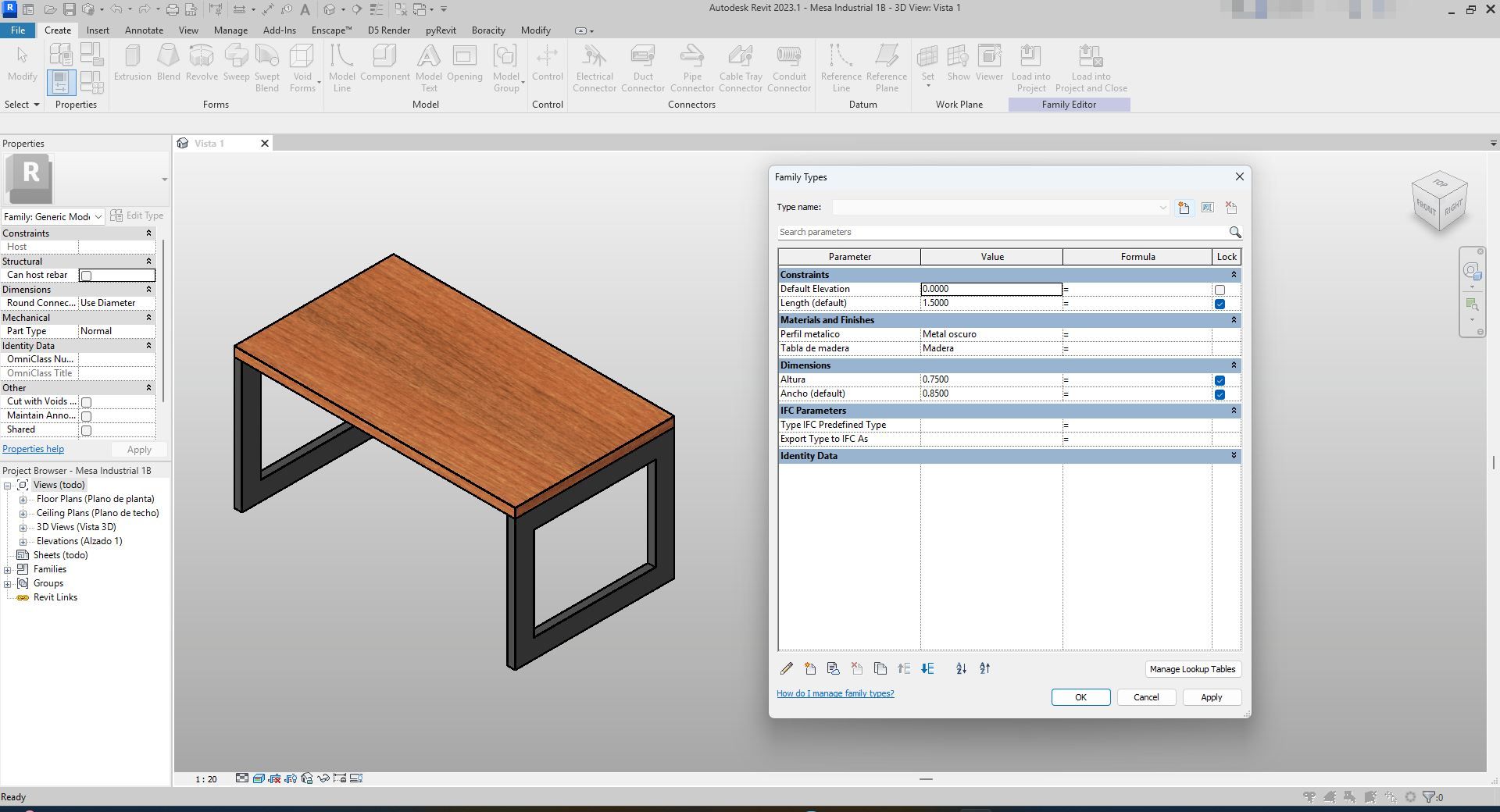 Icon Revit Table Industrial Oak Metal Table Revit Family | Boracity