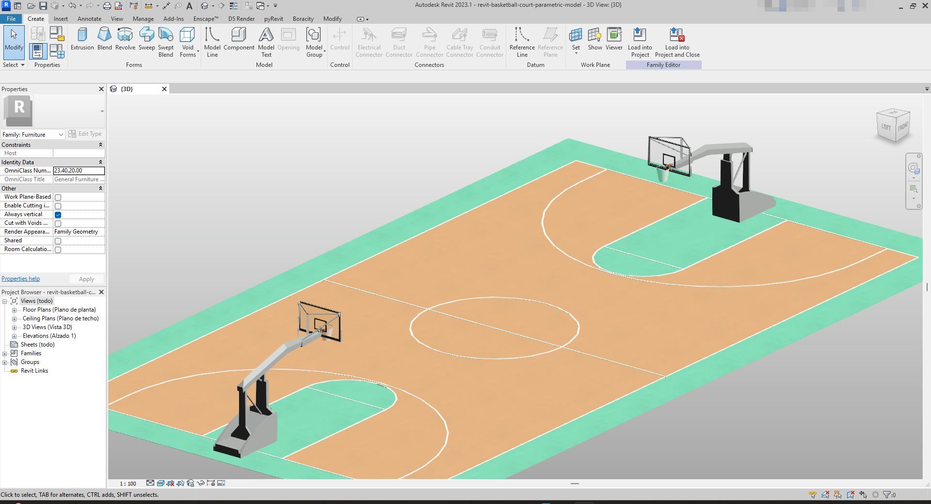 Parametric Indoor Basketball Court Revit Family | Boracity