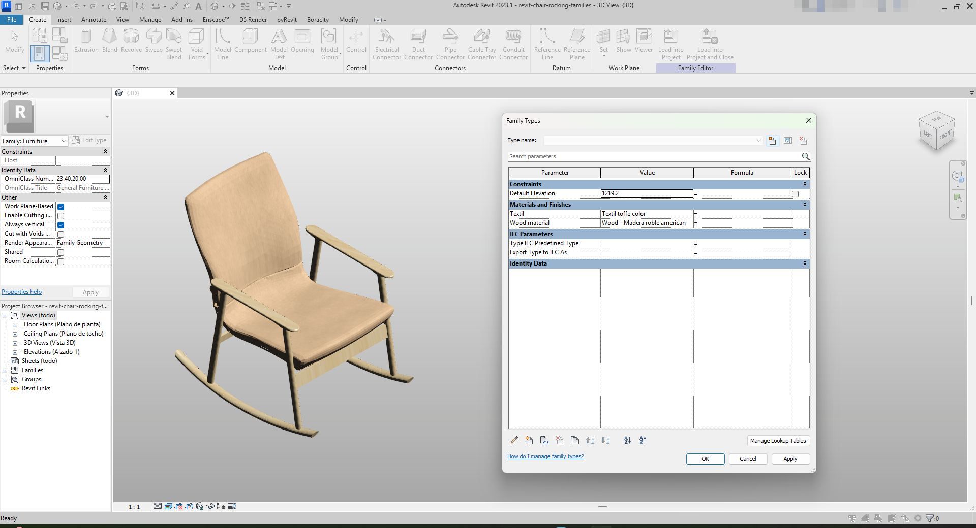 Revit Object Rocking Chair Beige Fabric Rocking Chair Revit Family | Boracity
