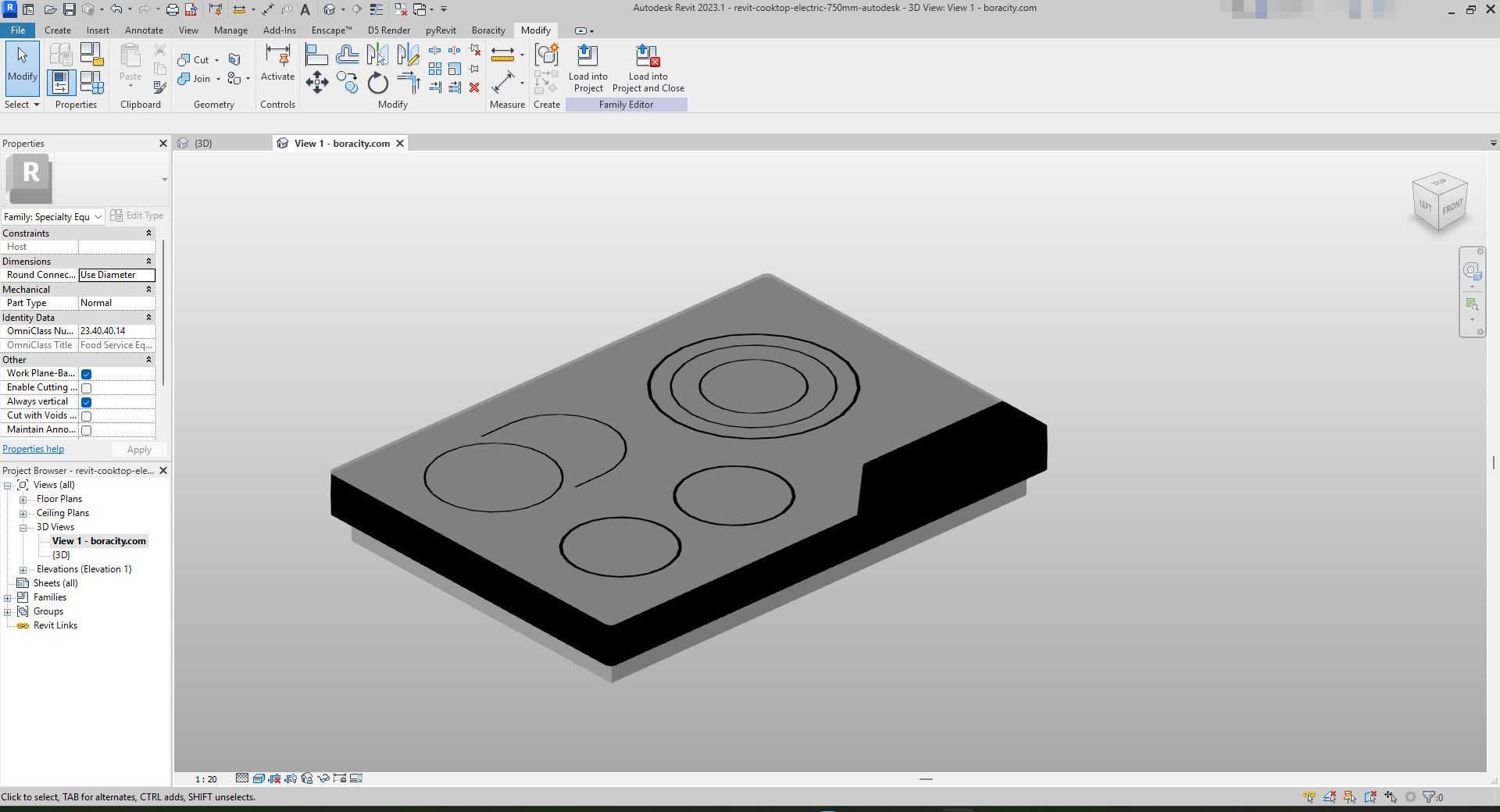 Sleek Black Electric Cooktop Revit Family | Boracity
