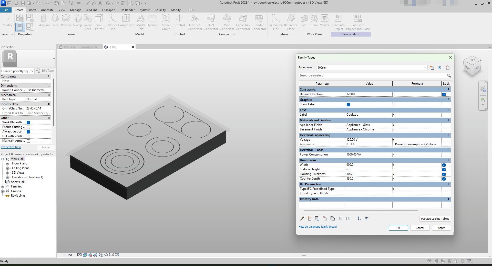 Sleek Black Glass Cooktop Revit Family | Boracity
