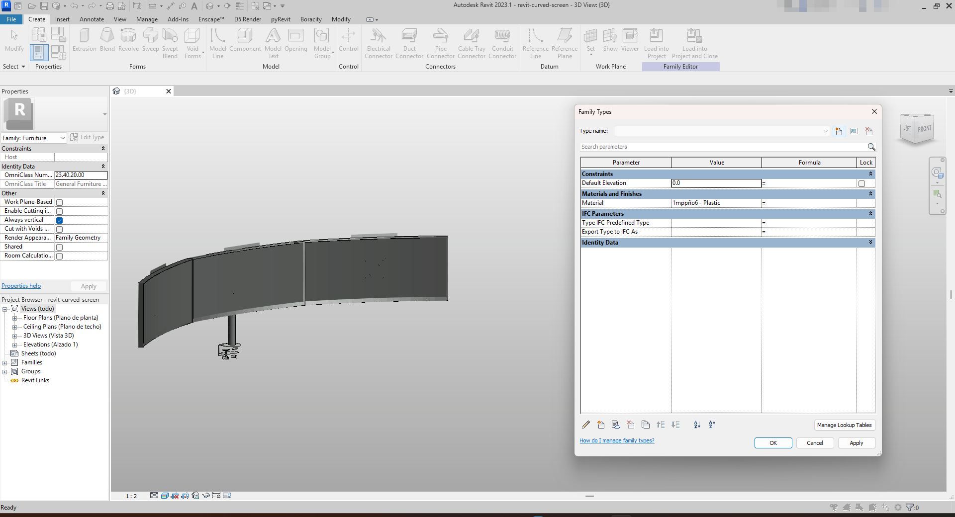 Complex Revit Screen Black Curved Display Screen Revit Family | Boracity