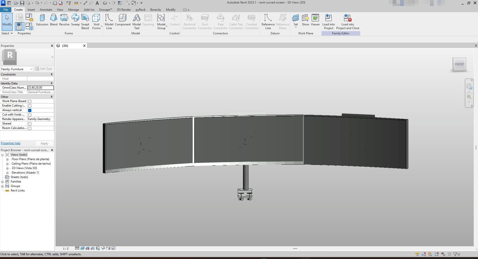 Complex Revit Screen Black Curved Display Screen Revit Family | Boracity