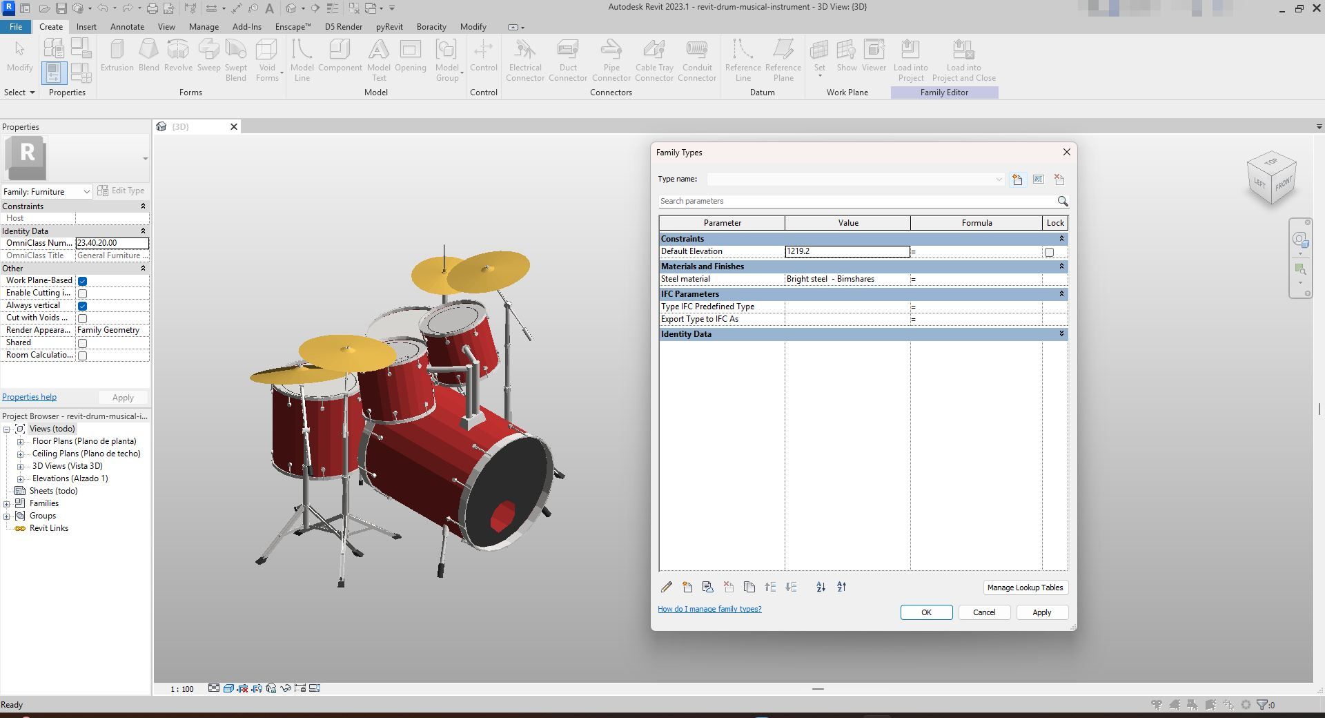 Free Revit Instruments Realistic Red Drum Set Revit Family | Boracity