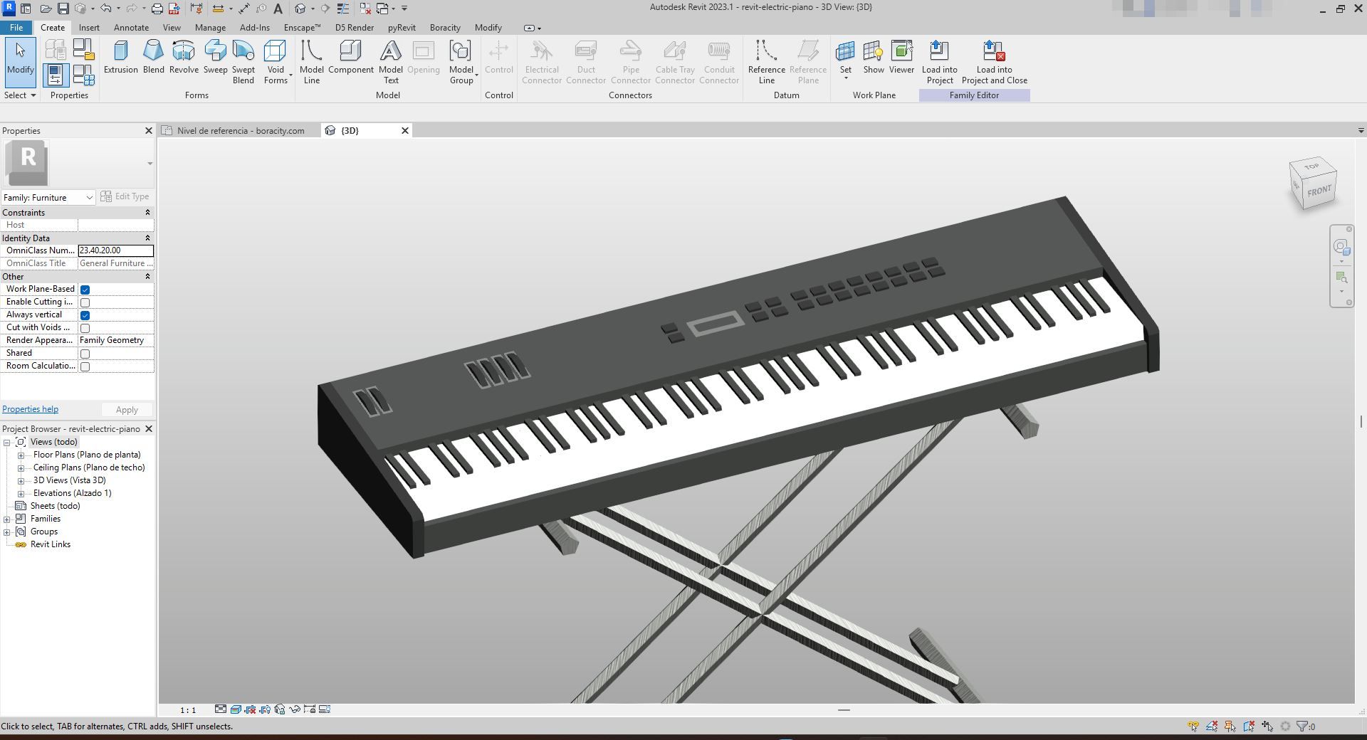 Piano Rfa Black Digital Piano Revit Family | Boracity