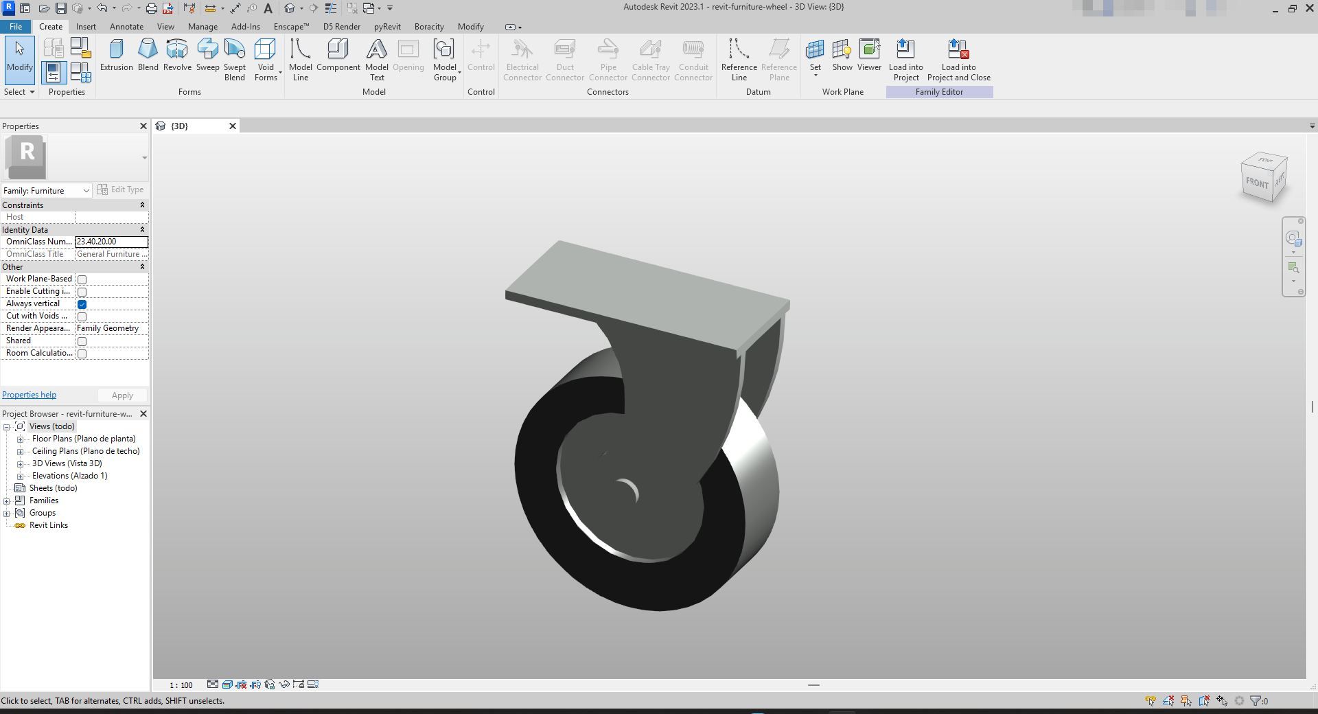 Steel Caster Wheel for Revit Furniture | Boracity