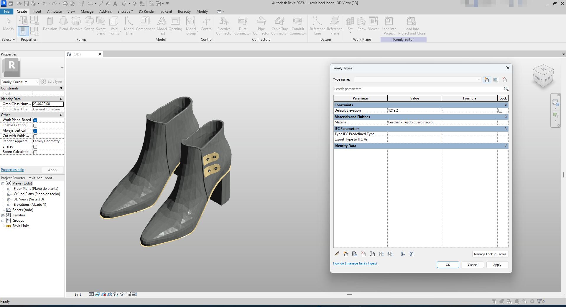 Stylish Black Heel Boots Revit Family | Boracity