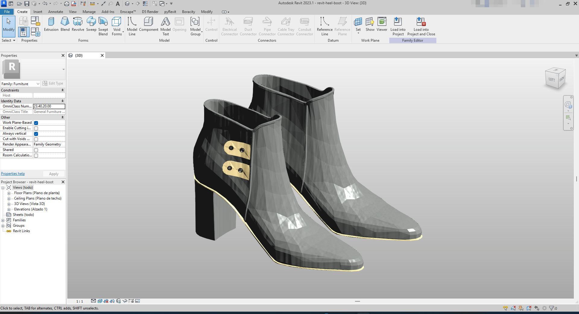 Stylish Black Heel Boots Revit Family | Boracity