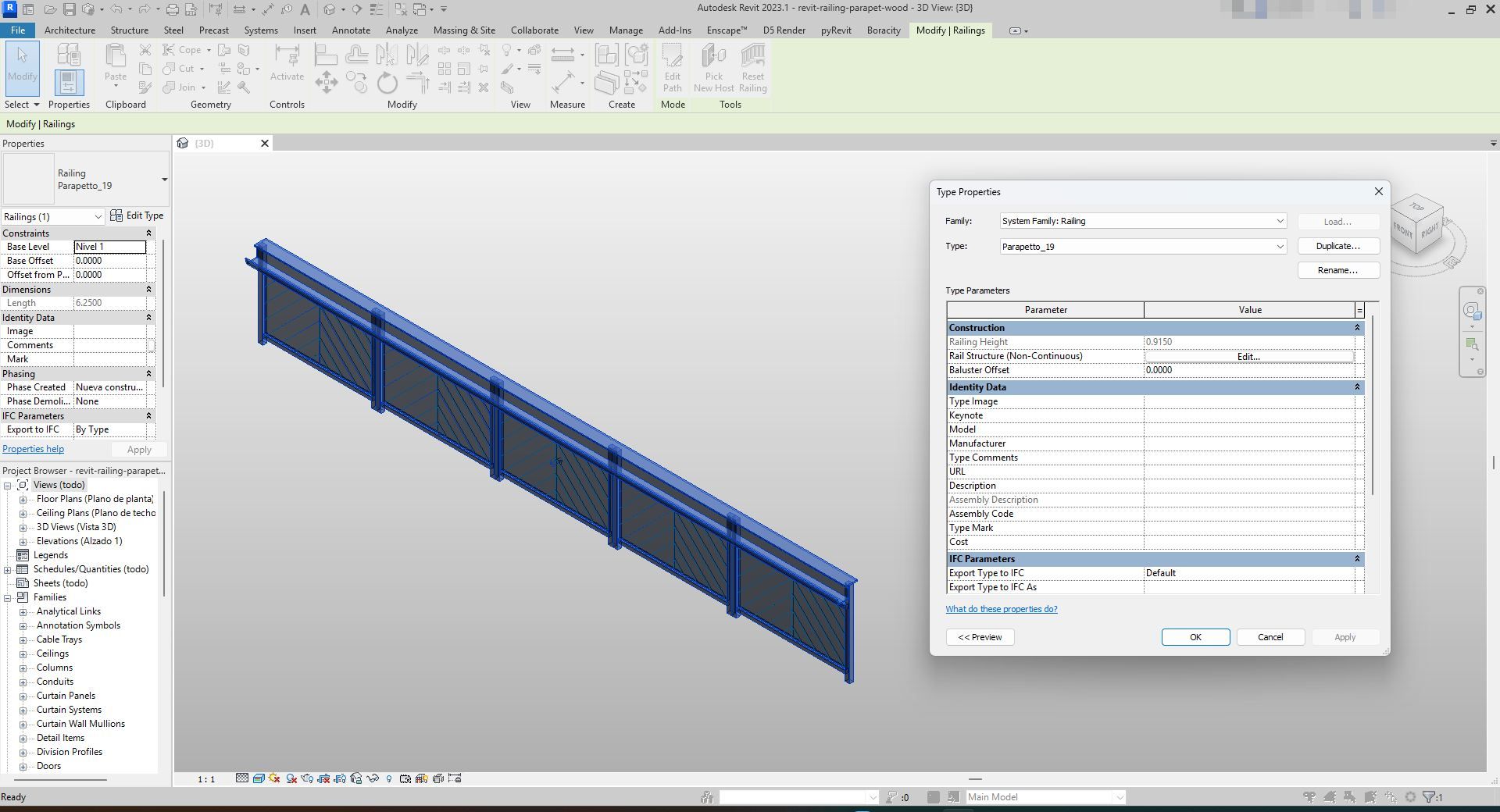 Chevron Wood Parapet Railing Revit Family | Boracity
