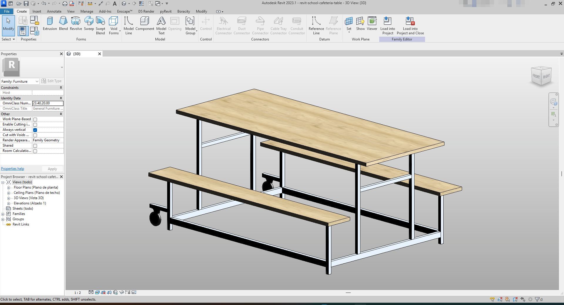Oak Mobile Cafeteria Table Revit Family | Boracity