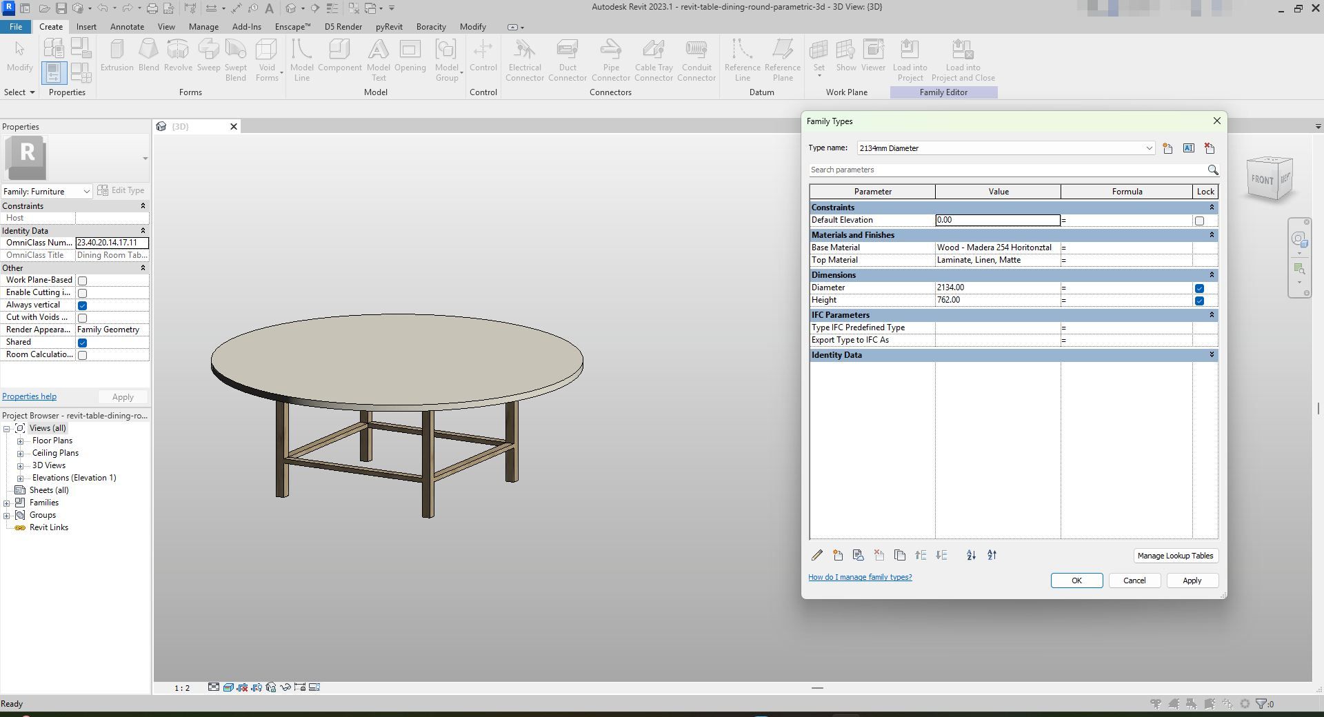 Elegant Oak Round Dining Table Revit | Boracity