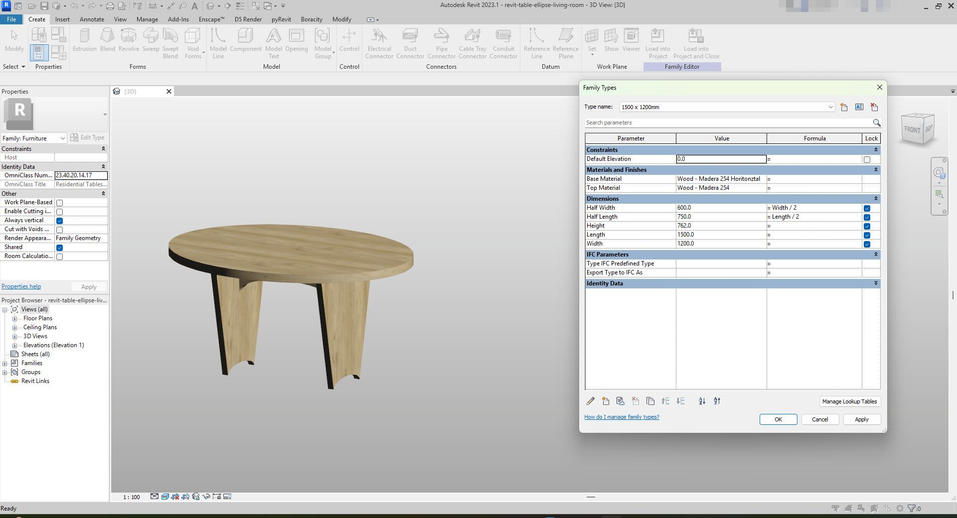 Elliptical Rivit Oak Elliptical Coffee Table - Free Revit Furniture Family | Boracity