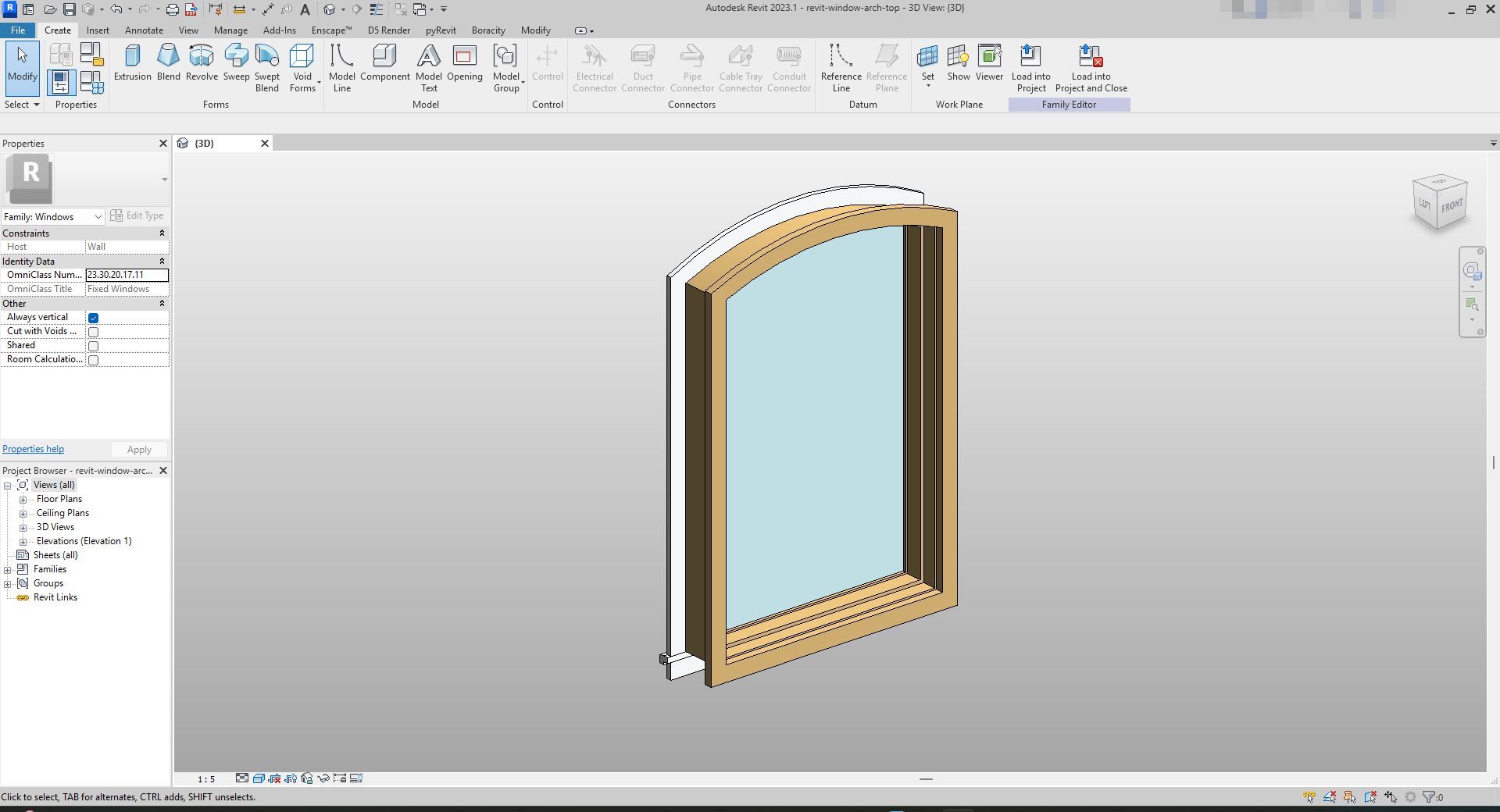 Elegant Wooden Arch Top Window Revit | Boracity