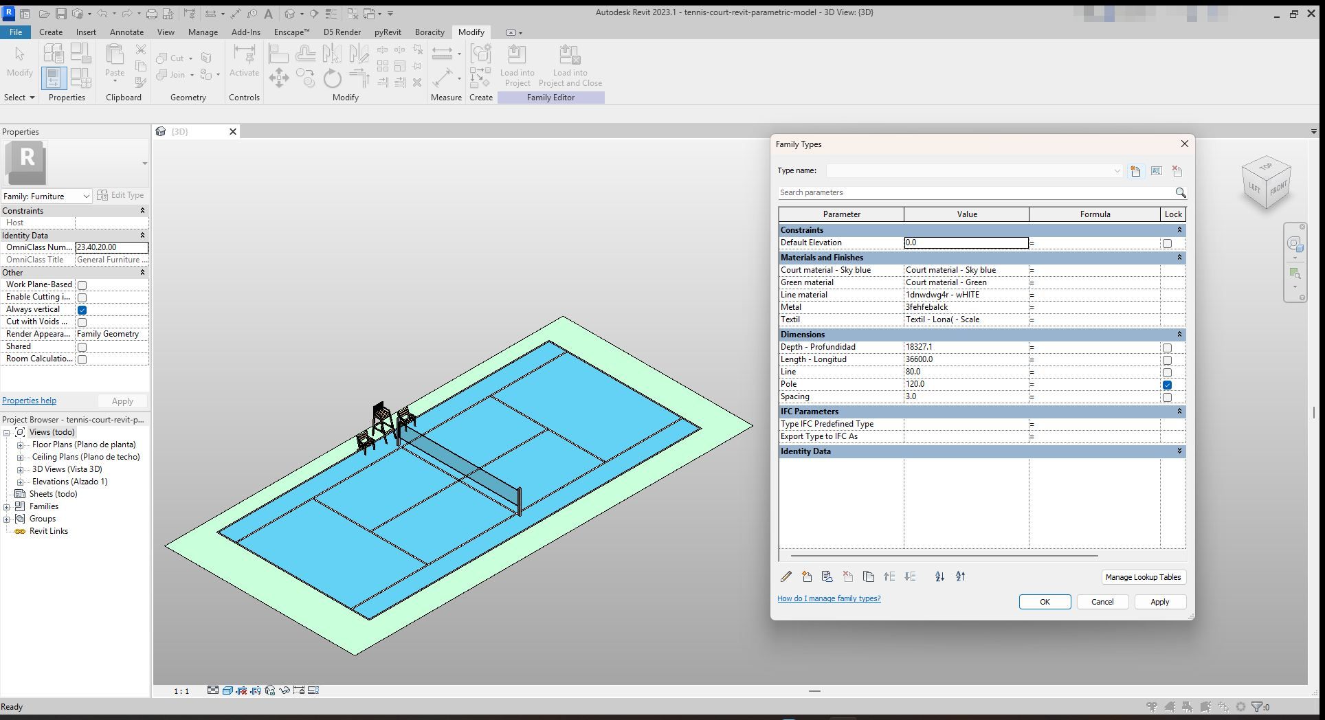 Download Blue Acrylic Tennis Court Revit Model | Boracity