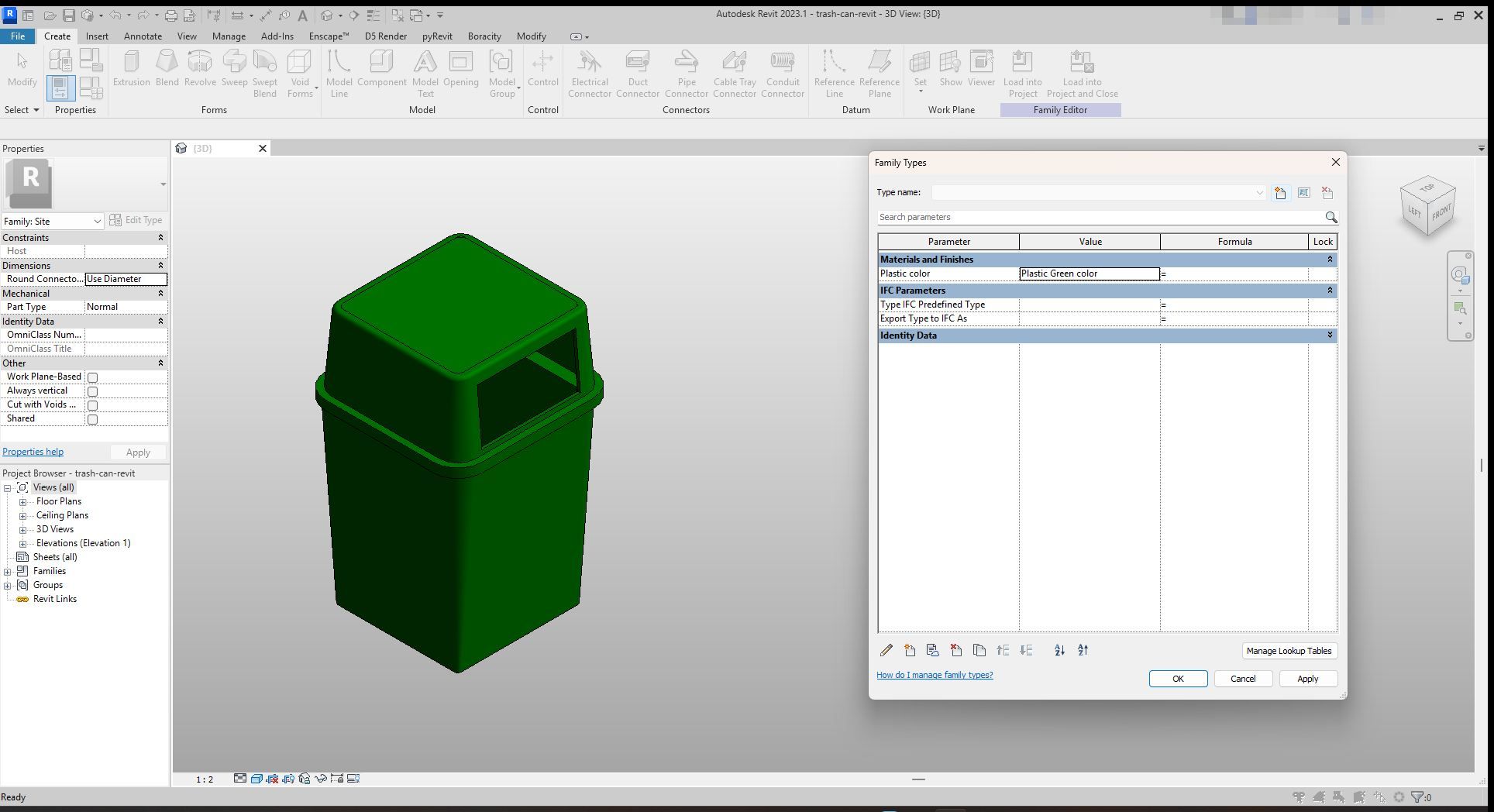 Green Plastic Trash Bin Revit Family | Boracity