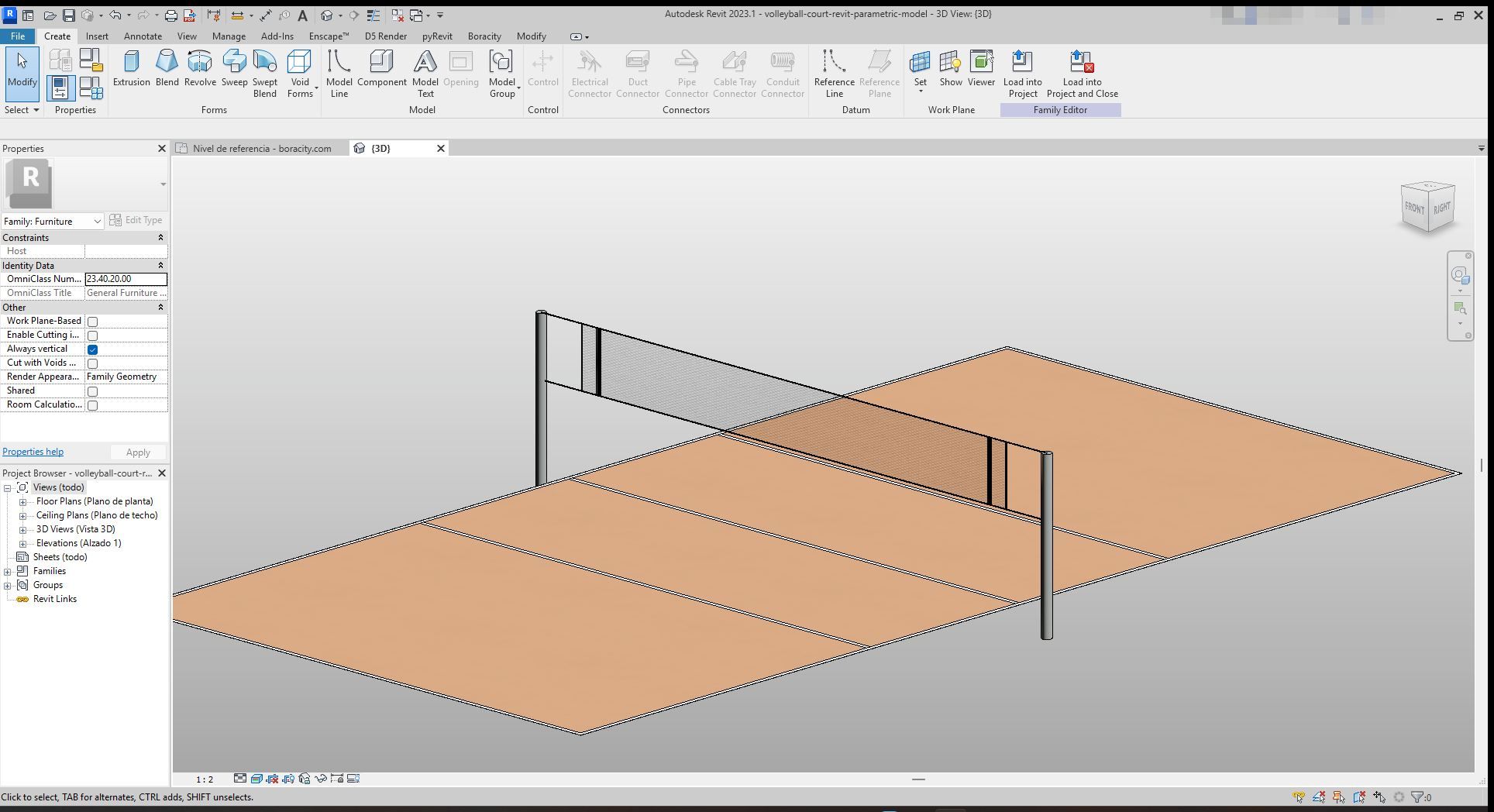 Parametric Volleyball Court Revit Model | Boracity