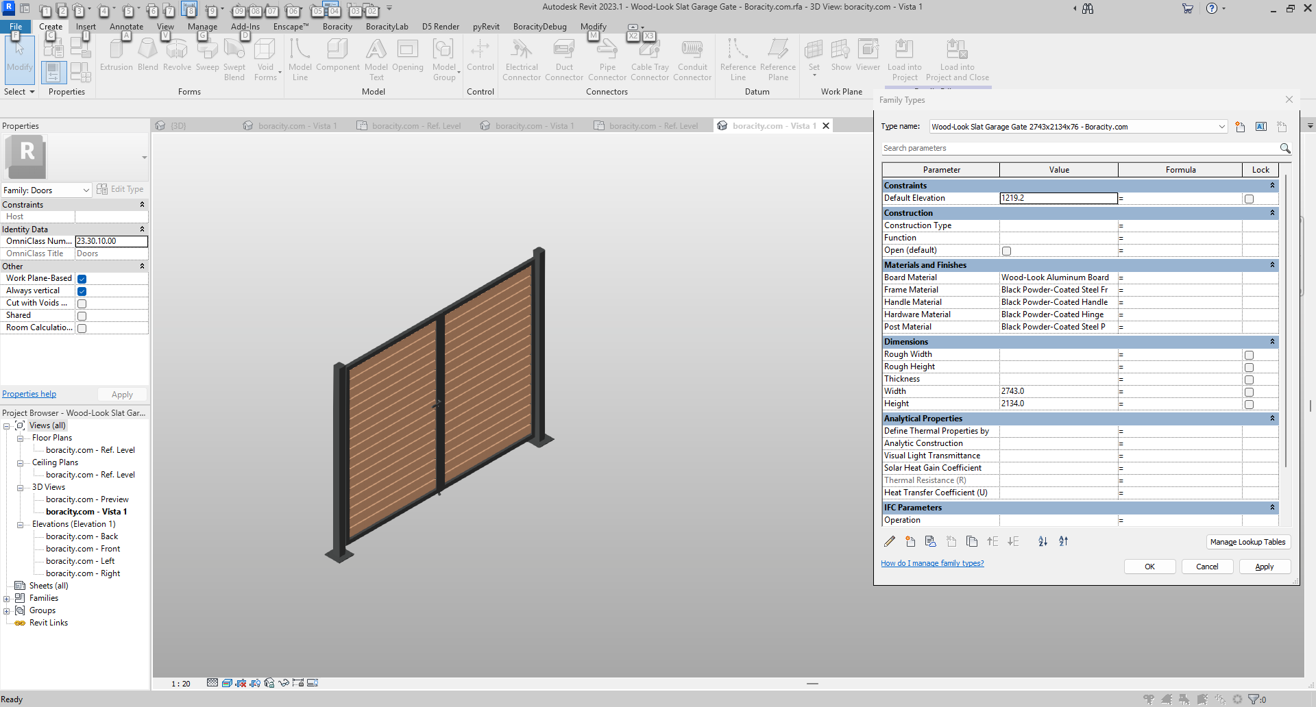 Wood-Look Slat Garage Gate Revit Family 9x7 ft | Boracity