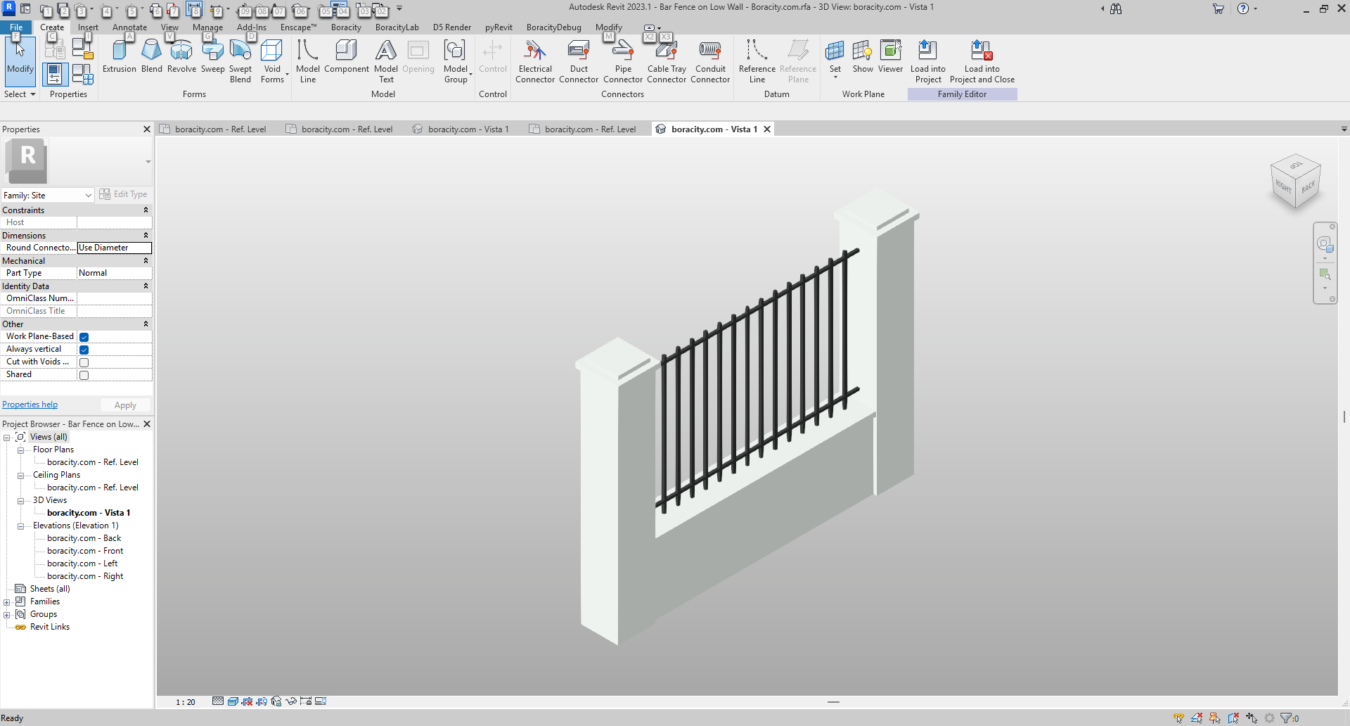 Bar Fence on Low Wall Revit Family 8x6 ft | Boracity