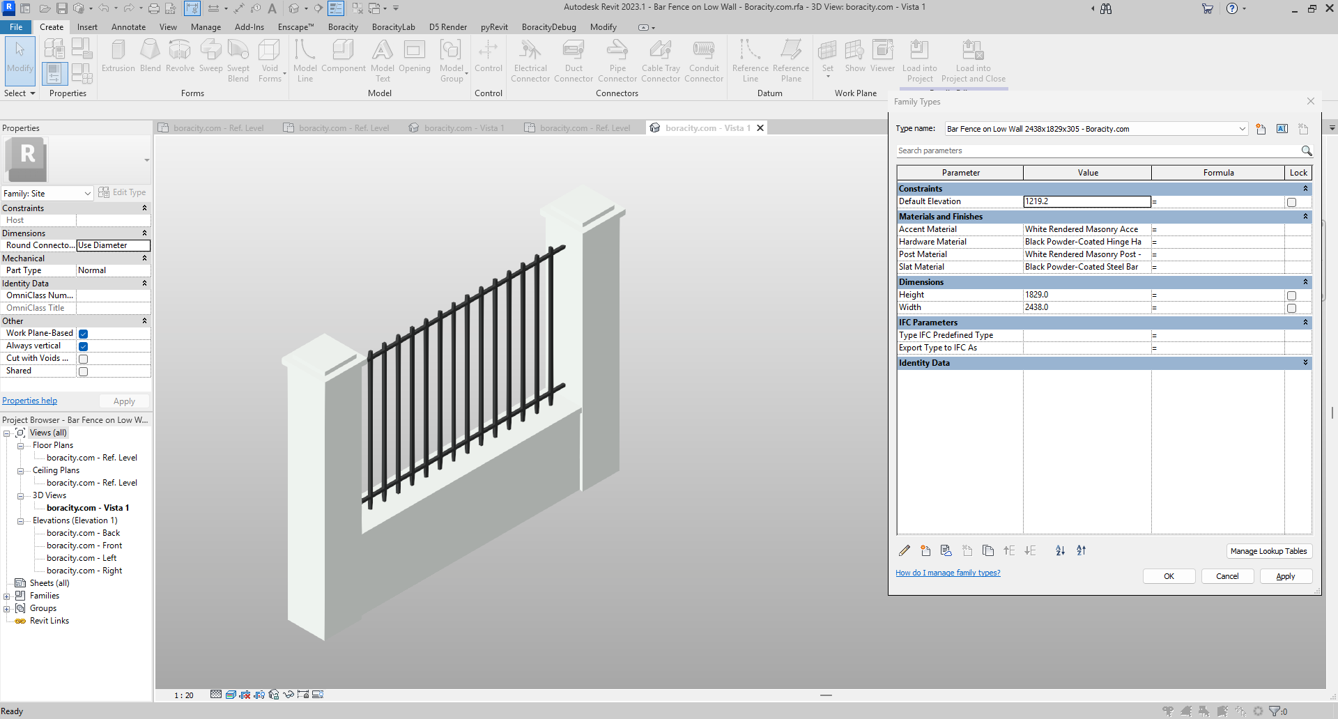 Bar Fence on Low Wall Revit Family 8x6 ft | Boracity