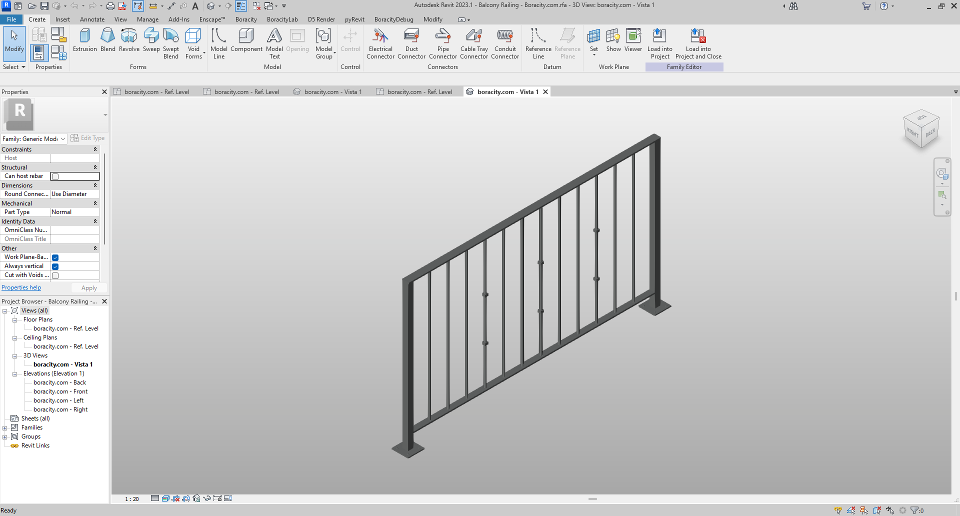 Balcony Railing Revit Family 72x42 in | Boracity