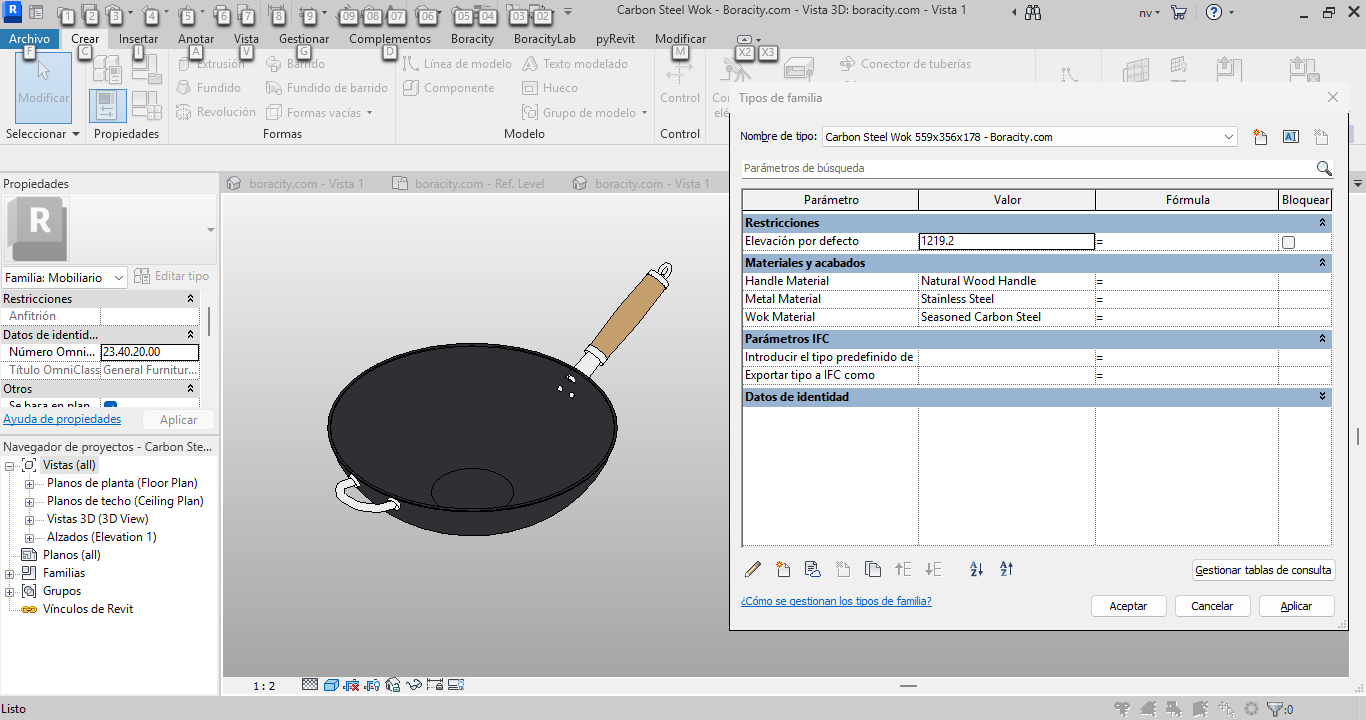 Carbon Steel Wok Revit Family - BIM Model | Boracity