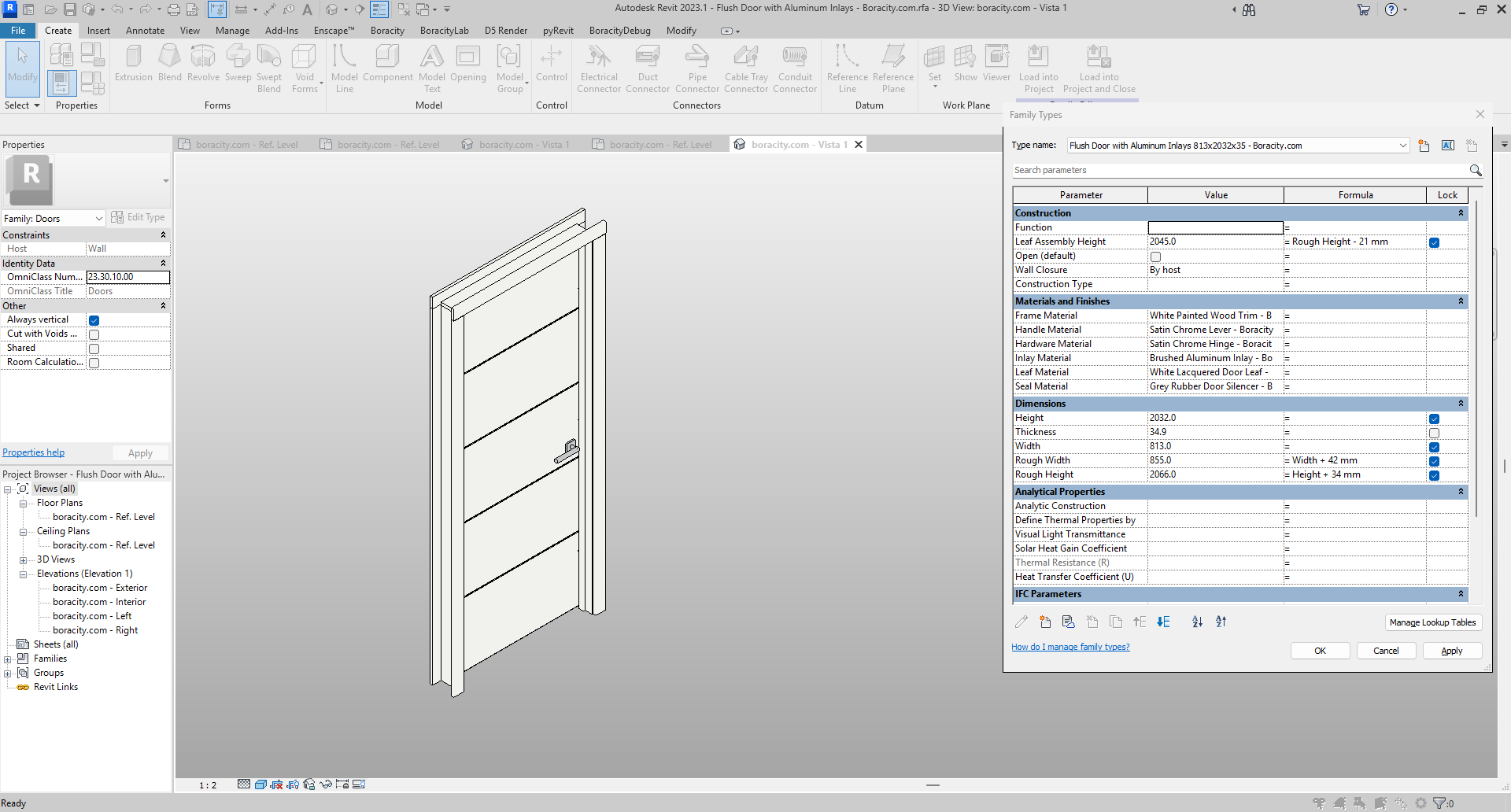 Flush Door with Aluminum Inlays Revit Family 32x80 in | Boracity