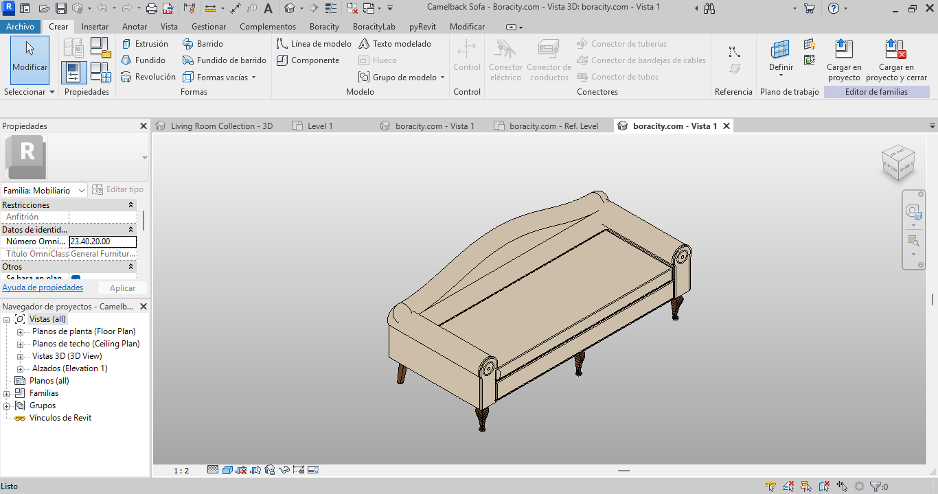 Camelback Sofa Revit Family - BIM Model | Boracity