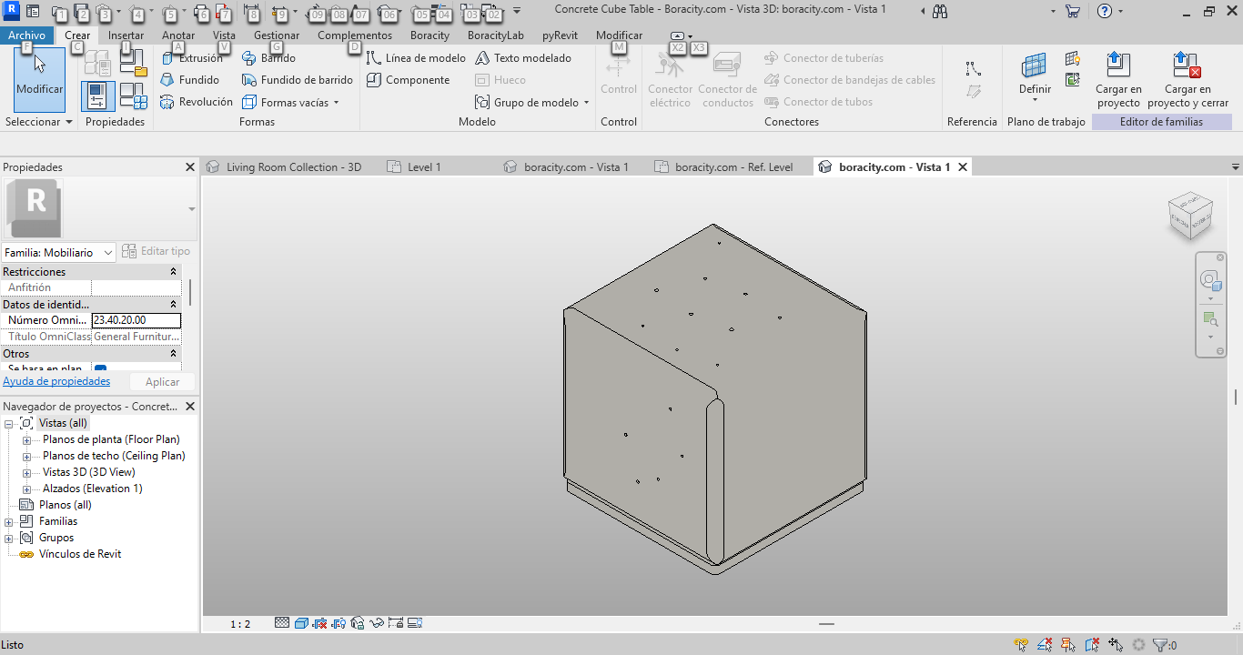 Concrete Cube Table Revit Family - BIM Model | Boracity