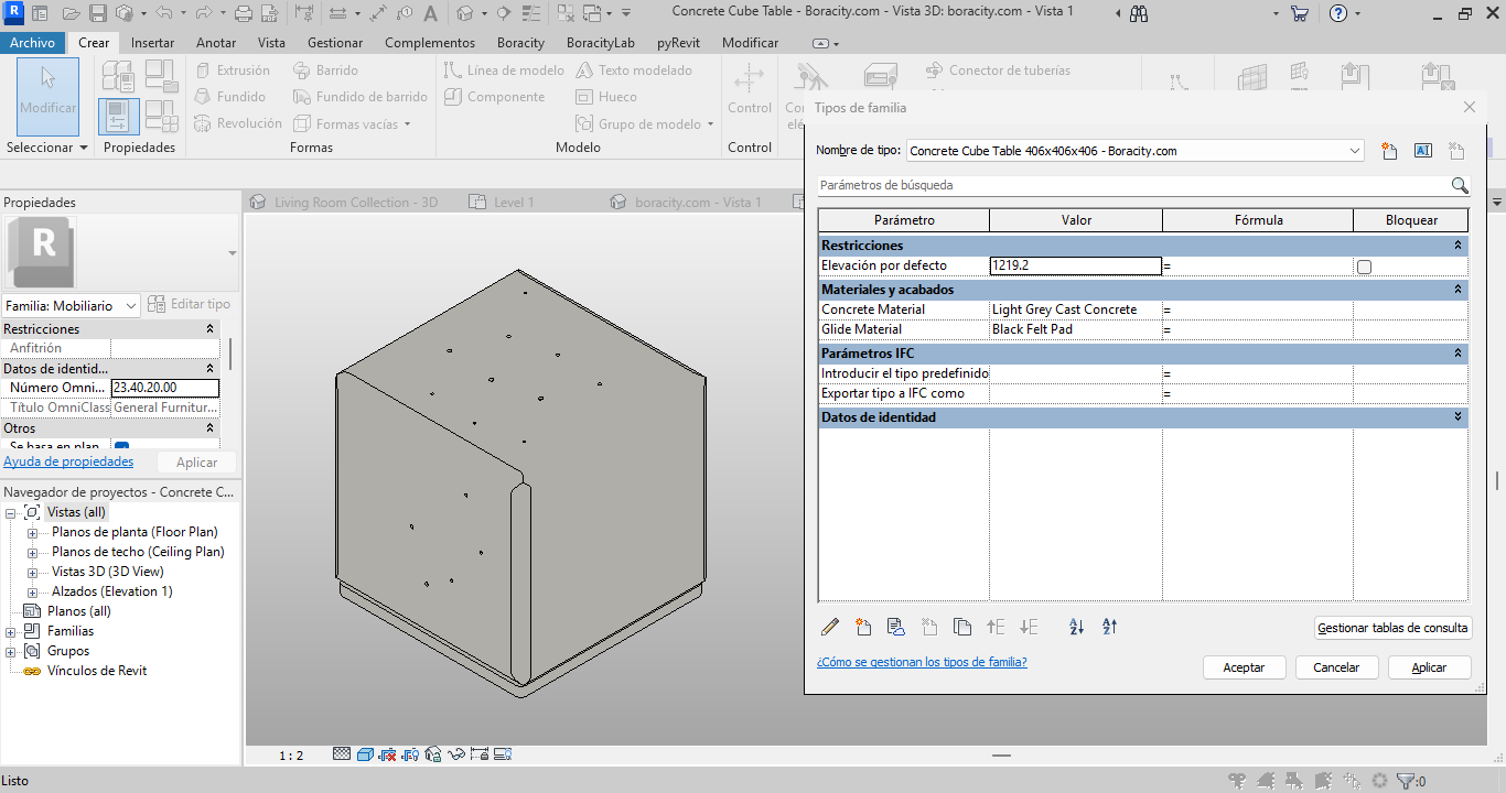 Concrete Cube Table Revit Family - BIM Model | Boracity