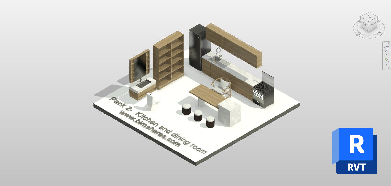 Modern Kitchen and Dining Room Set - Premium Revit Collections Family ...