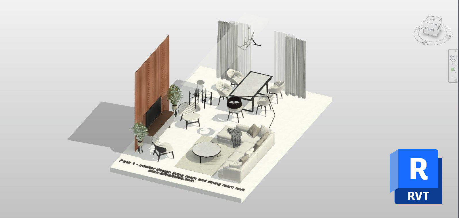 Modern Living and Dining Room Set - Premium Revit Collections Family ...