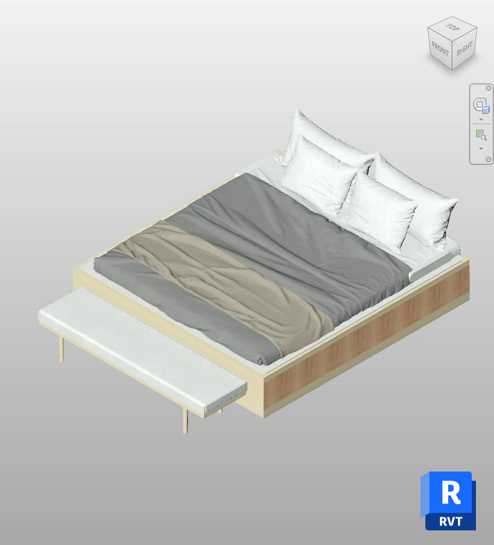 Oak Platform Bed with Bench Revit Family | Boracity