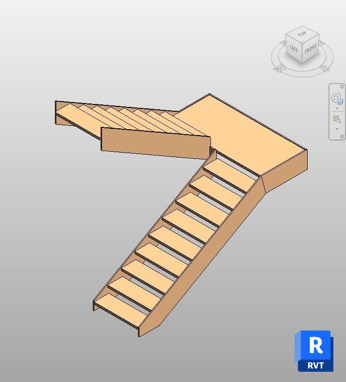Oak L-Shaped Open Staircase Revit Family | Boracity